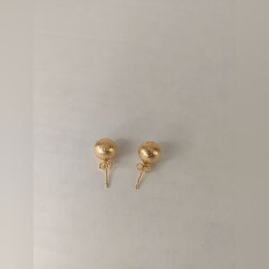 14K Yellow Gold 77mm Round Ball Diamond Cut Small Stud Post Earrings